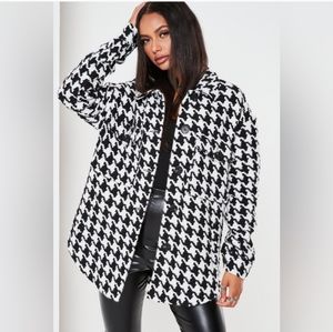 Missguided Houndstooth Black White Oversized Jacket